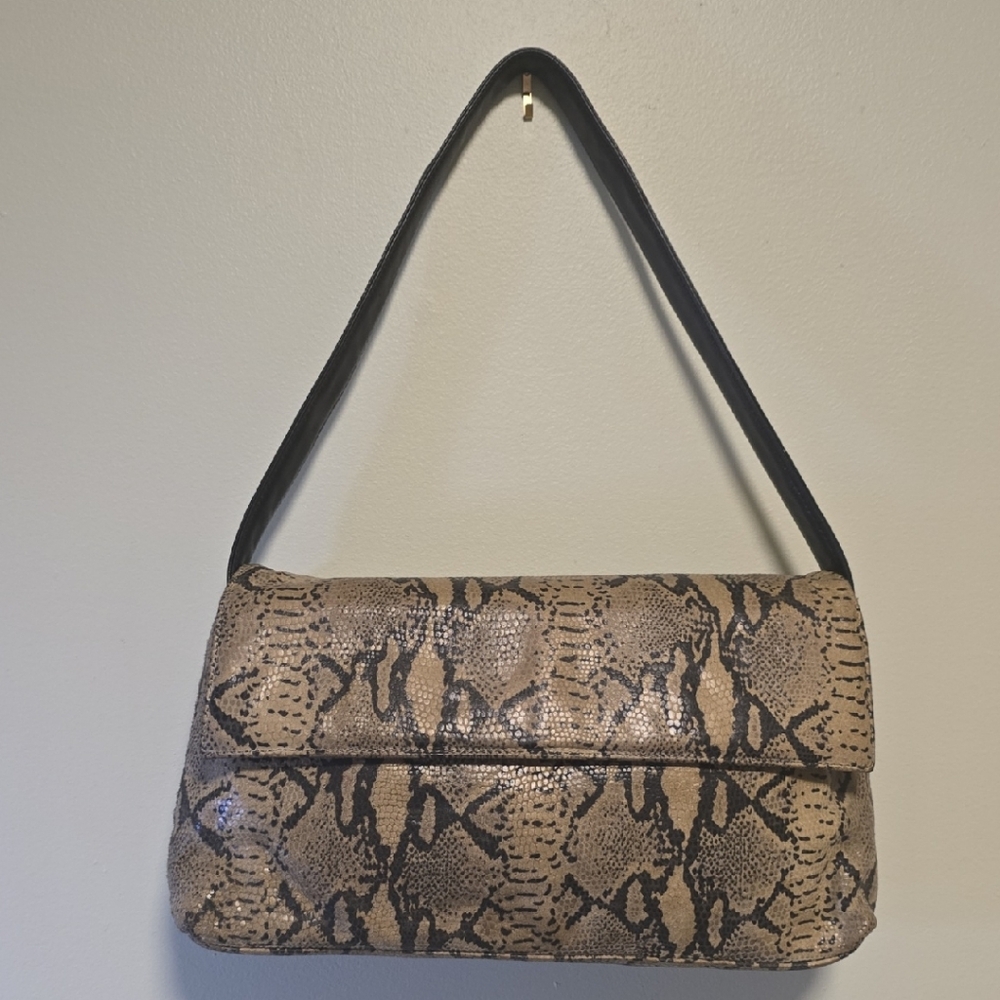 Lord & Taylor Brown and Black Shoulder Bag with Snakeskin Pattern